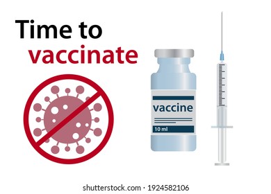 COVID-19 Coronavirus Vaccine.Closeup Isolated on White Background. Vaccination concept. Vector illustration medical vaccine. Vaccine vial and syringe. Medicine bottle for injection. 