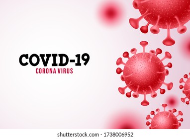 Fondo vector del coronavirus Covid-19. Texto del virus de la corona Covid-19 en el espacio blanco con el virus de la corona de novela roja. Ilustración vectorial.
