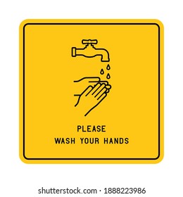 COVID-19 Coronavirus vector icon with please wash your hands. New normal concept.