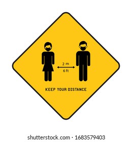 COVID-19 Coronavirus vector icon with social distance concept. Keep your distance.