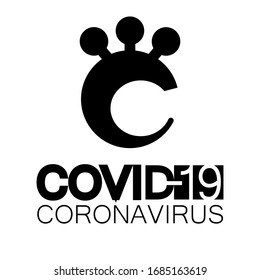 COVID-19 coronavirus vector icon, symbol, logo on transparent background. Black and white variation No. 2