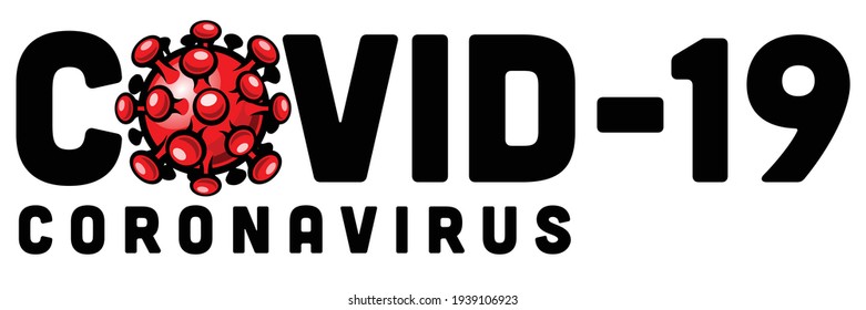 Símbolo del logotipo del vector del coronavirus Covid-19 con icono del virus de la corona roja plana aislado en fondo blanco