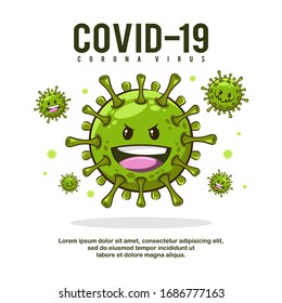 Covid-19 Coronavirus, Virus Cute Cartoon Illustration