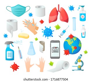 COVID-19 coronavirus world alert symbols set. Isolated vector objects for healthcare medical science design.