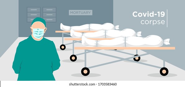 Covid-19 corpse victim. in the mortuary. flat style, vector illustration design.