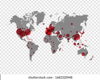 Covid-19, Covid 19 Karte bestätigte Fälle melden weltweit.Die Lage bei der Koronavirus-Krankheit 2019 wird weltweit aktualisiert. Karten zeigen, wo sich das Koronavirus ausgebreitet hat, Grafik auf transparentem Hintergrund.