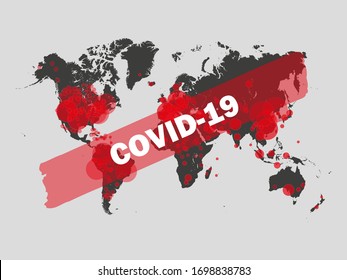 Covid-19, Covid 19 map confirmed cases report worldwide globally. Coronavirus disease 2019 situation update worldwide. Maps show where the coronavirus has spread, graphic on grey background.