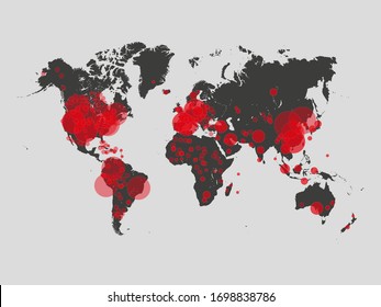 Covid-19, Covid 19 Map Confirmed Cases Report Worldwide Globally. Coronavirus Disease 2019 Situation Update Worldwide. Maps Show Where The Coronavirus Has Spread, Graphic On Grey Background.