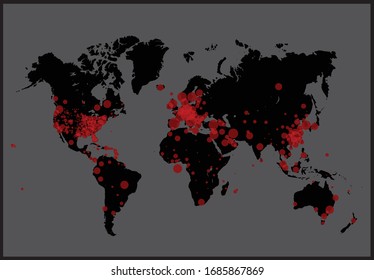 Covid-19, Covid 19 world map of confirmed cases report worldwide or globally. Coronavirus disease outbreak 2019 situation update worldwide diagram. Map shows where the coronavirus has spread.