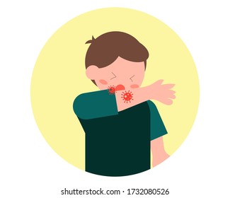 Covid-19 crisis:  When you don't wear face mask, you must sneeze into your elbow. Cartoon vector style for your design	