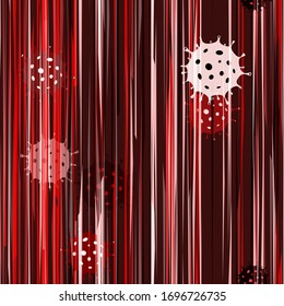 Covid-19 dark red seamless pattern with vertical lines. Coronavirus texture. Vector background for web page, banners backdrop, fabric, wrapping.