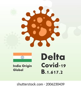 Covid-19 Delta Variant. South Asia Virus. Indian Version Of Coronavirus. Infographic Poster Illustration. Regional Varieties With National Flag. Mutant Versions Of Viral Pandemic.