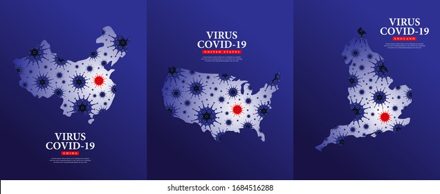 COVID-19 disease epidemic in china, united states, england vector. Coronavirus in country