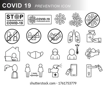 Covid-19. Disinfection and cleaning icon set. Collection of linear simple web icons such as hygiene, disinfection, cleaning, washing and other. Editable vector stroke.