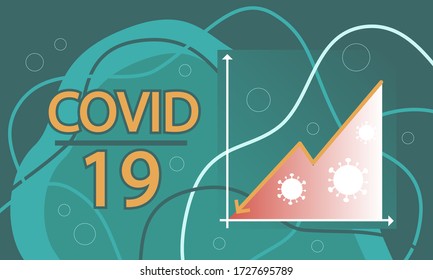Ilustración vectorial gráfica de distribución Covid-19; El covid está decayendo; reducción de los casos de coronavirus; la tasa de disminución de los enfermos; afiche de artículos y posts.