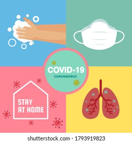 Covid19 doodle element vectors set on colorful background for article, banner etc.