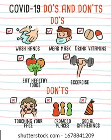 covid-19 do's and don'ts cute sketch illustration