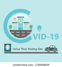 Covid-19 Drive Thru Testing Site Service Logo Flat Vector