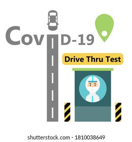 Covid-19 Drive Thru testing site vector.Medical staff is at testing site for swab test to patients.