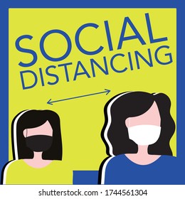 Covid-19 Facemask Social Distancing Vector Lady 