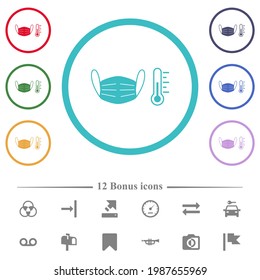Covid-19 fever measurement flat color icons in circle shape outlines. 12 bonus icons included.