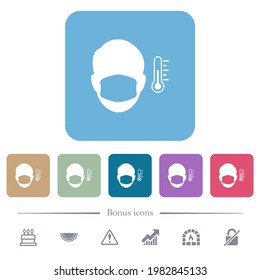 Covid-19 fever measurement white flat icons on color rounded square backgrounds. 6 bonus icons included