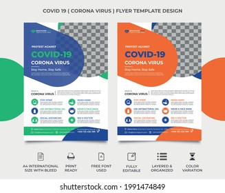 covid-19 flyer design template, two color variation. fully editable professional looking template | vector file, eps 10.