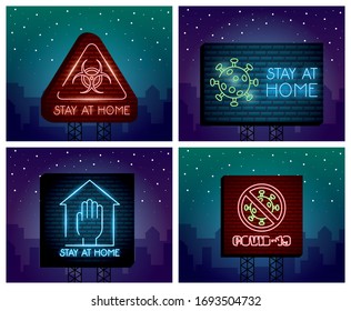 covid19 four set lights icons vector illustration design