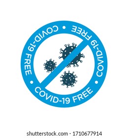 Covid-19 free icon. Round symbol for clean areas, surfaces or products of Coronavirus. 