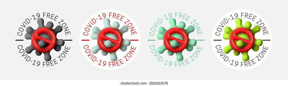 Covid-19 Free Zone. Stop The Spread Of Coronavirus. Realistic 3d Viral Cells. Vector Illustration