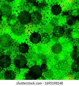 Covid-19 green seamless pattern. Coronavirus texture. Vector background for web page, banners backdrop, fabric, wrapping.