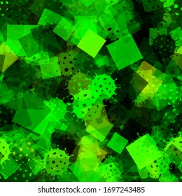 Covid-19 green seamless pattern with squares. Coronavirus texture. Vector background for web page, banners backdrop, fabric, wrapping.
