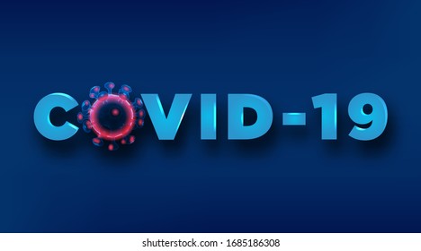 covid-19 headline. corona virus pandemic. vector illustration. with virus low poly wireframe symbols. isolated on blue background