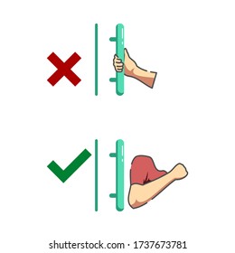 Covid-19 Health Protocol. Guidance To Open ATM Doors And Shop Doors. Open The Door With Your Arms.