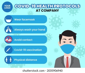 Covid-19 Health Protocols at Company. Best for use as background, poster, banner, flyer.