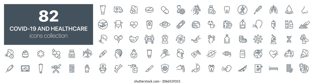 COVID-19 and healthcare line icons collection. Vector illustration eps10