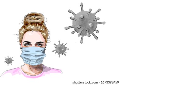 COVID-19 hygiene promotion using a face mask. COVID-19, 2019-nCoV, woman with a blue medical mask. The concept of stopping a new coronavirus outbreak worldwide.