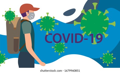 COVID-19 hygiene promotion with wearing a face mask, sanitizing with alcohol and washing your hands in flat style,working home