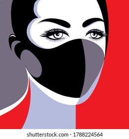 COVID-19 hygiene promotion with wearing a face mask in flat style. Suitable for invitation, flyer, sticker, poster, banner, card, label, cover, web. Vector illustration.