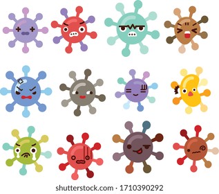 covid19 icon, corona virus symbol, virus cartoon for disease, pandemic infographic,  covid emoticon emoji Doodle cartoon face, isolated on white in childlike manga cartoon style - Vector file EPS10