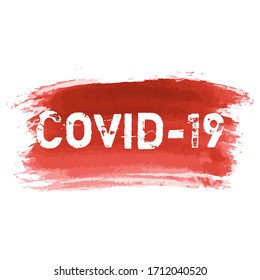 Covid-19 icon. Coronavirus red ink watercolor texture background. Pandemic medical concept hand drawn vector illustration with brush strokes, splash, spot isolated on white background. No infection.