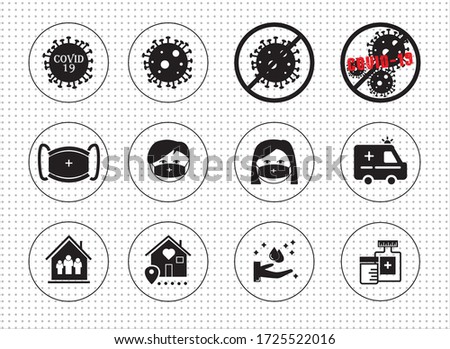 Covid-19 icon set - 12 mono color icons to fulfill your covid-19 project, just stay at home.