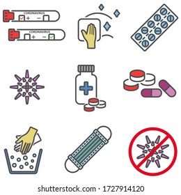 Covid-19 icon set in flat style.Vector illustration.
