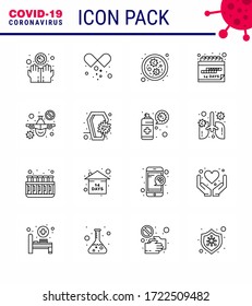 Covid-19 icon set for infographic 16 Line pack such as travel; plane; bacteria; schedule; event viral coronavirus 2019-nov disease Vector Design Elements