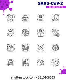 Covid-19 icon set for infographic 16 Line pack such as carrier; sneeze virus; report; sick; healthcare viral coronavirus 2019-nov disease Vector Design Elements