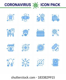 Covid-19 icon set for infographic 16 Blue pack such as hospital; virus; disease; transmission; corona viral coronavirus 2019-nov disease Vector Design Elements