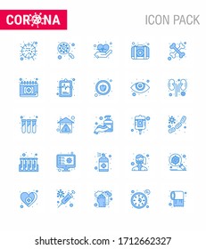 Covid-19 icon set for infographic 25 Blue pack such as case; kit; interfac; emergency; heart viral coronavirus 2019-nov disease Vector Design Elements