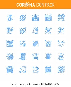 Covid-19 icon set for infographic 25 Blue pack such as conference; schudule; health care; medical; appointment viral coronavirus 2019-nov disease Vector Design Elements