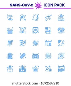 Covid-19 icon set for infographic 25 Blue pack such as handbook; life; virus; health; beat viral coronavirus 2019-nov disease Vector Design Elements
