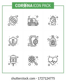 Covid-19 icon set for infographic 9 Line pack such as  virus; protection; bacterial; flu; hygiene viral coronavirus 2019-nov disease Vector Design Elements